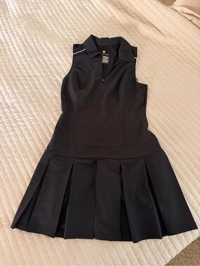 Sleeveless Black Tennis/Golf Dress with Pleated Skirt